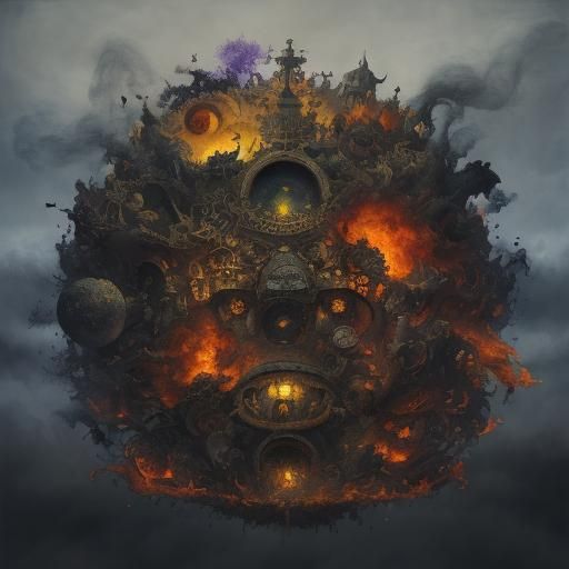 Surreal Time and Hell Landscape in Expressionist Style