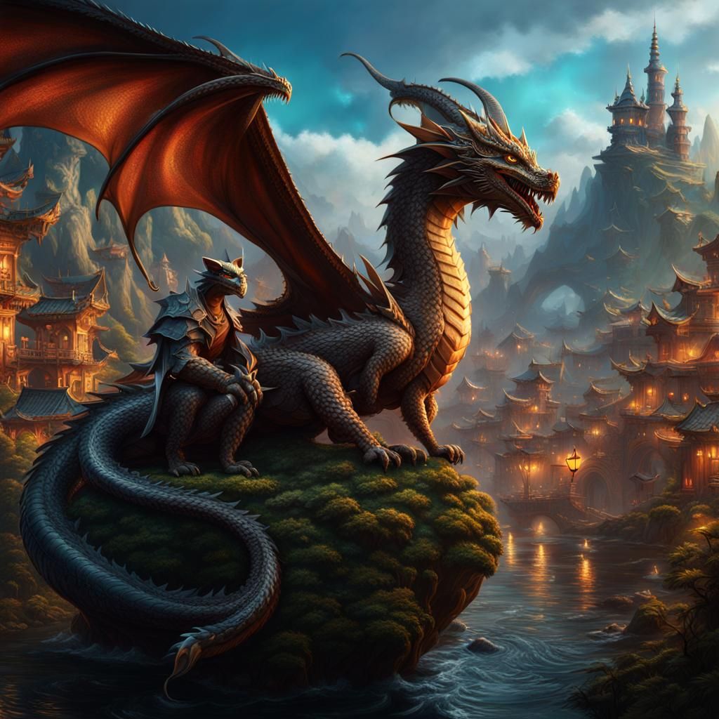 Dragon and Cat: Detailed Fantasy Concept Art