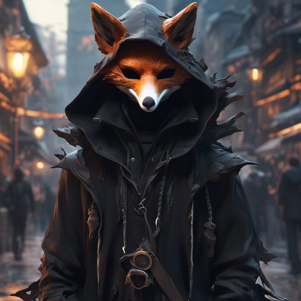 Hyperrealistic Fox Boy in Plague Doctor Mask