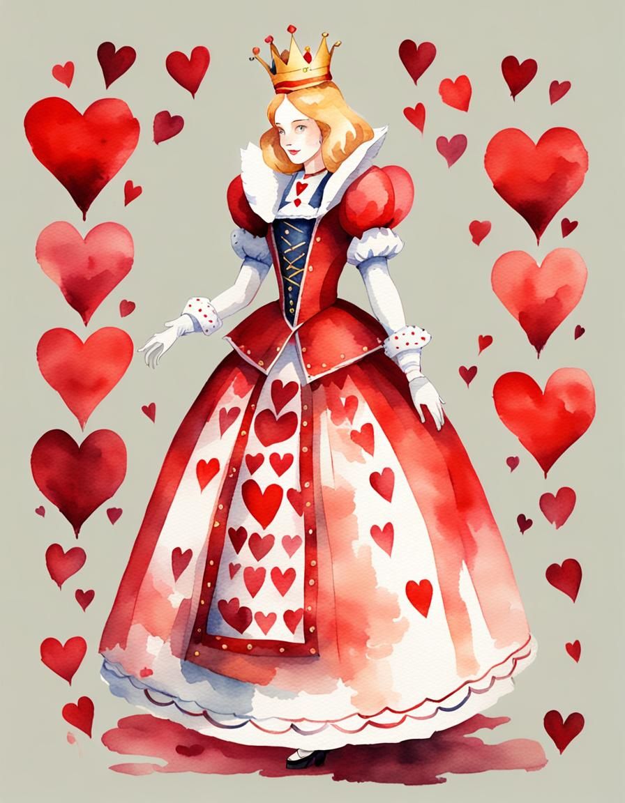 Queen of Hearts in Watercolor Style