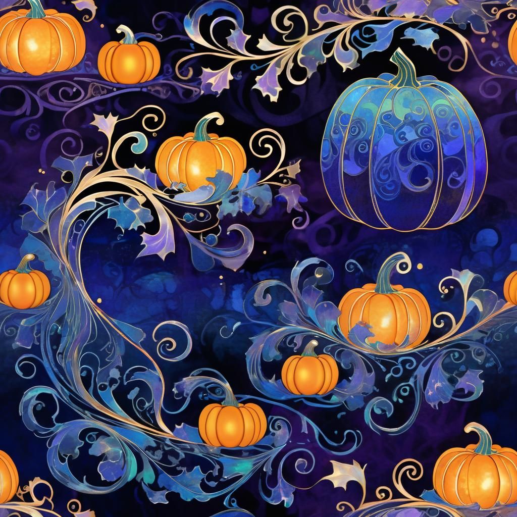 Ethereal Flame Pumpkin in Art Nouveau Style
