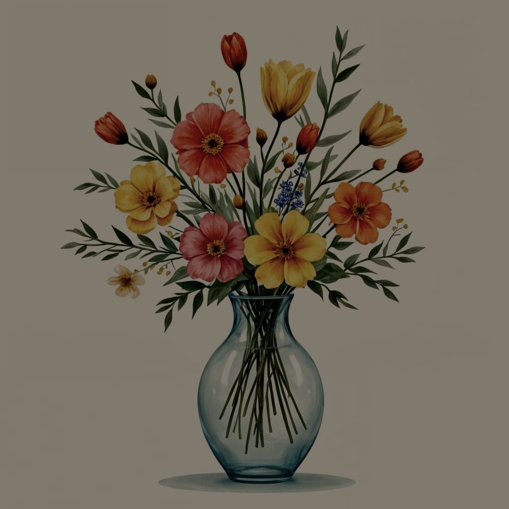 Watercolor Painting of Flowers in Vase