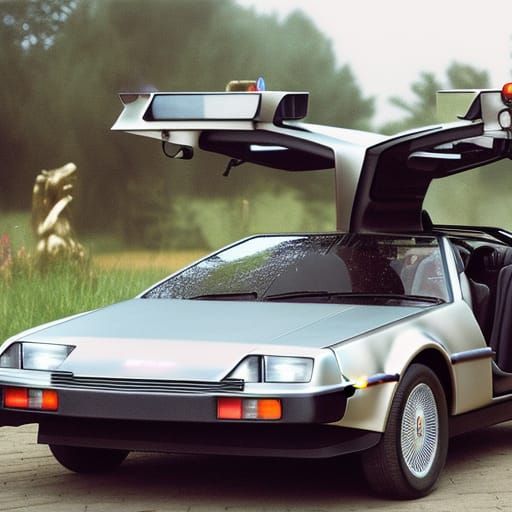 H G Wells in DeLorean Time Machine