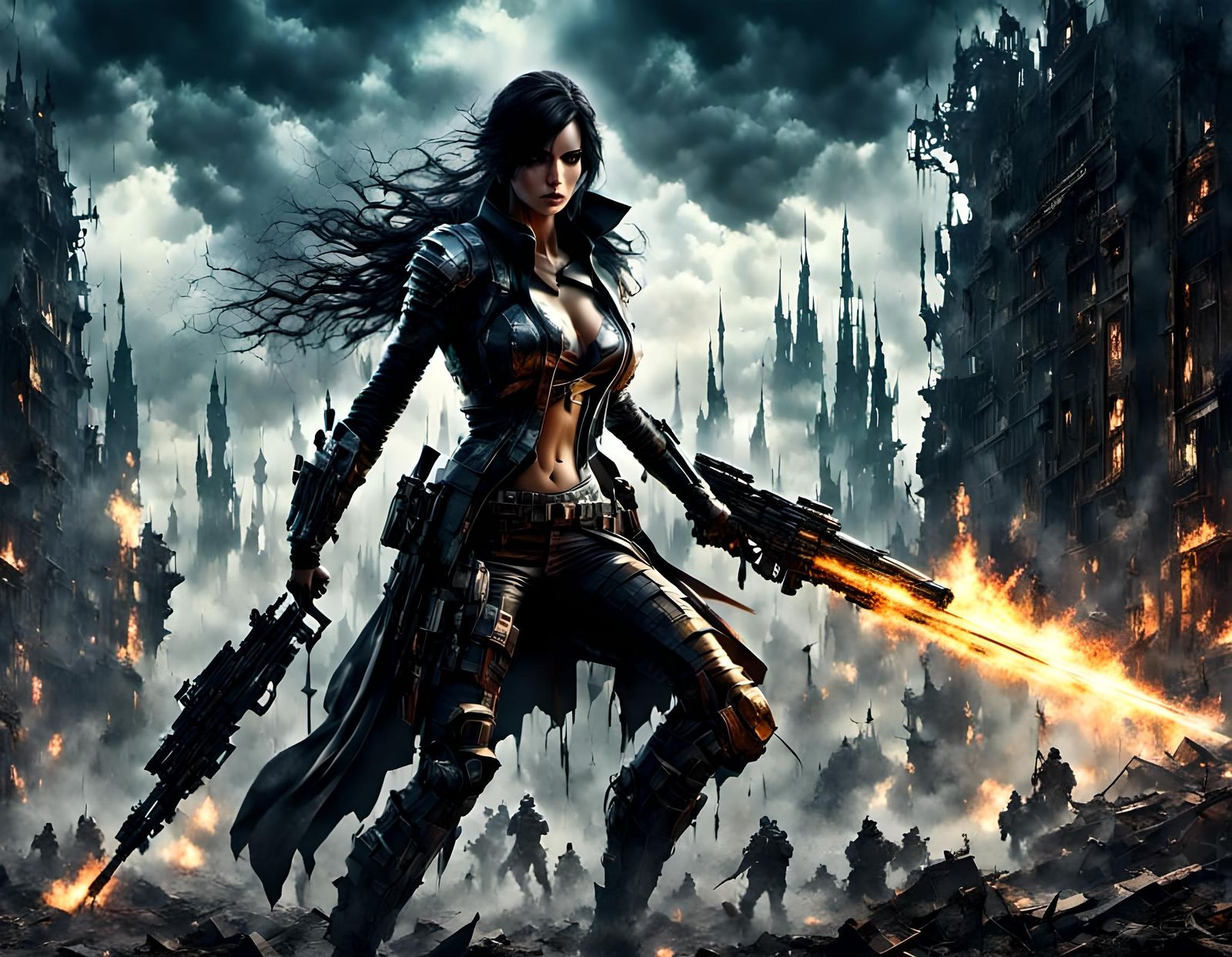 Cyborg Scavenger in Post-Apocalyptic Trashpunk Scene