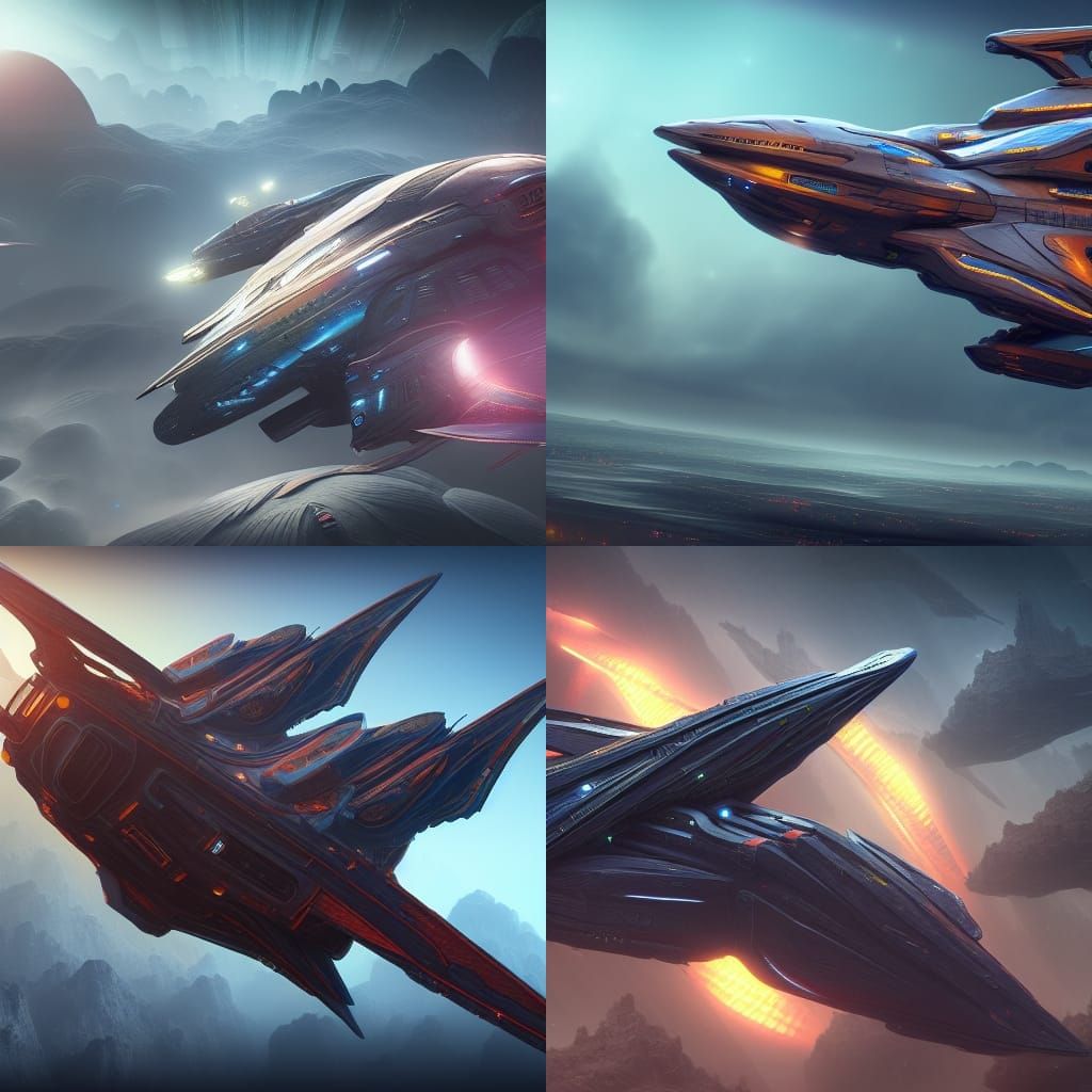 Fantastical Flying Spaceship in Detailed Matte Painting