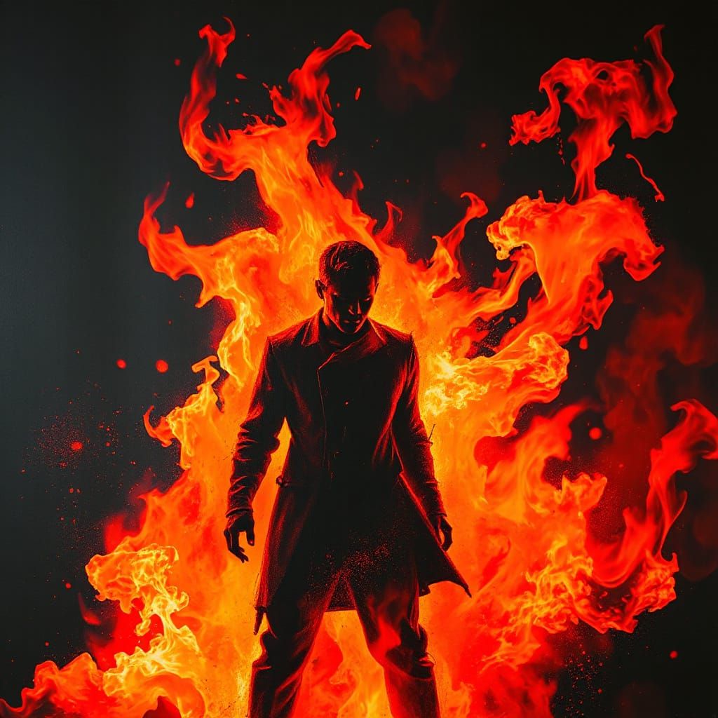 Fiery Flame Consuming Abstract Figure