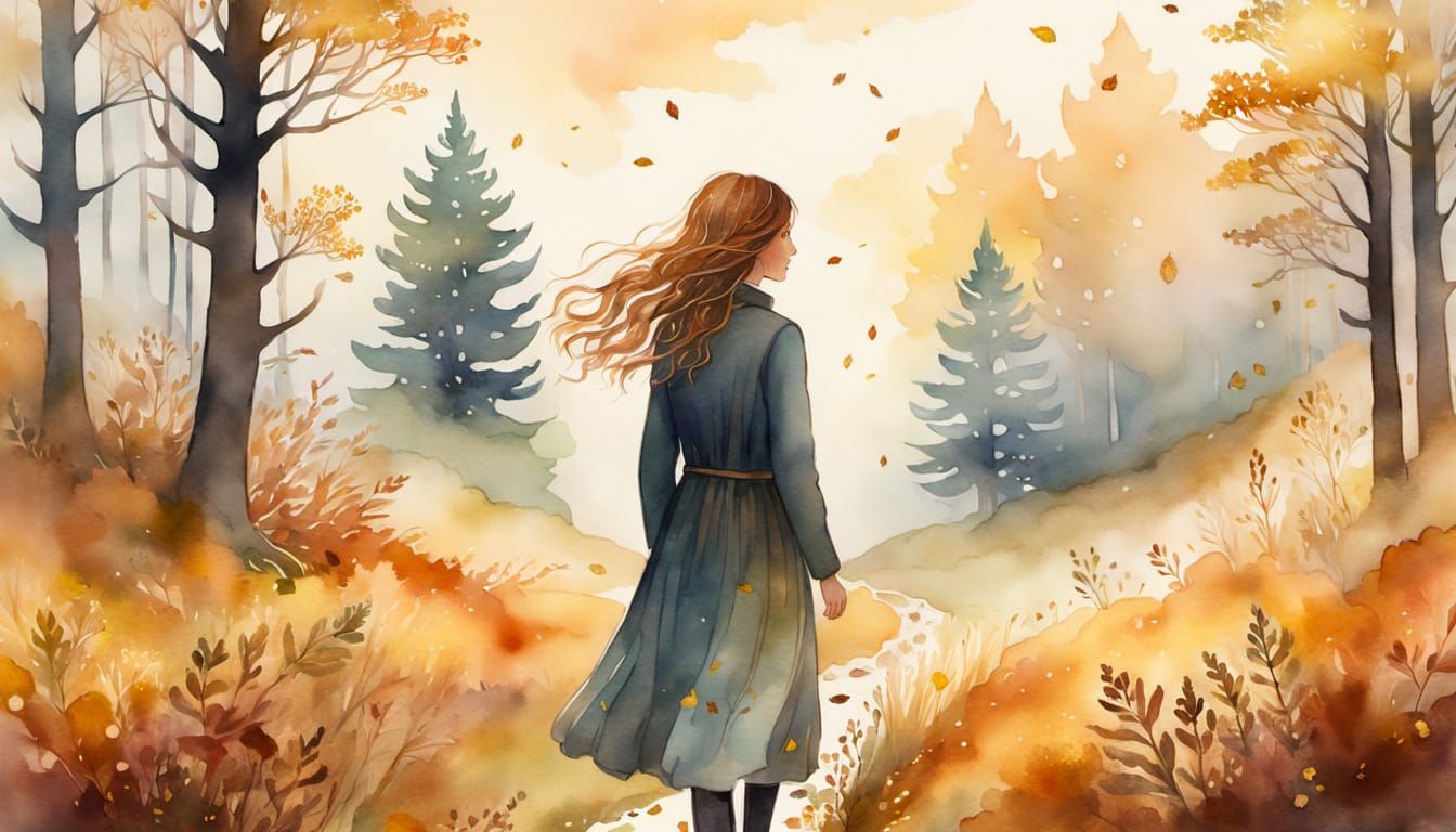 Woman in Autumnal Yarrow: Watercolor Impression