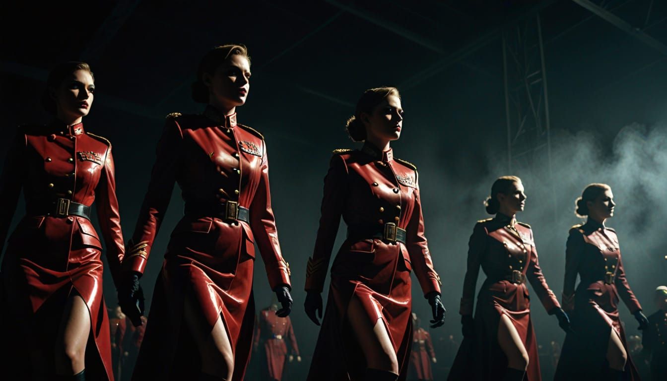 Female Soldiers in Dark Leather and Latex Military Attire