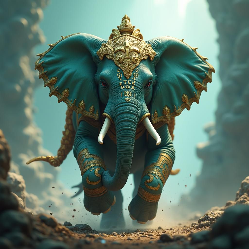 Armored War Elephant in Mystical Realm