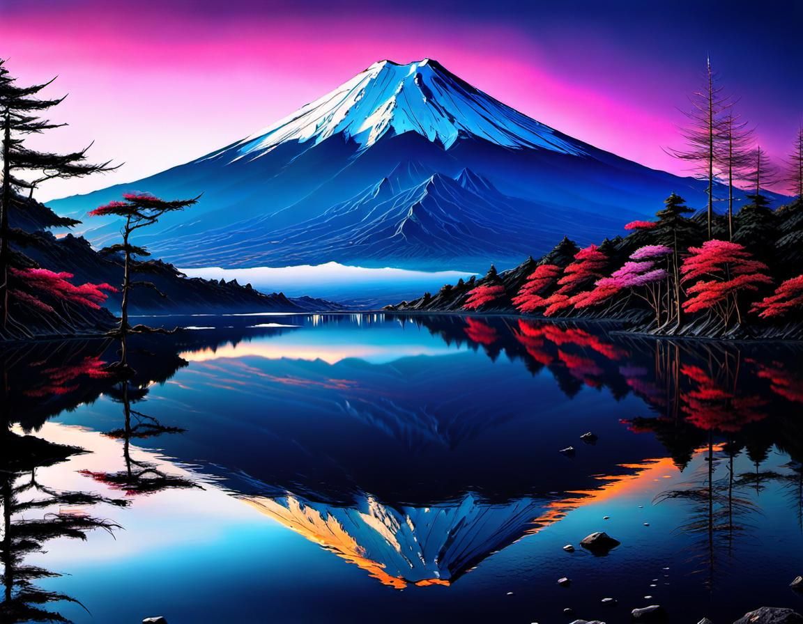 Mount Fuji Sunset: Ethereal Digital Painting