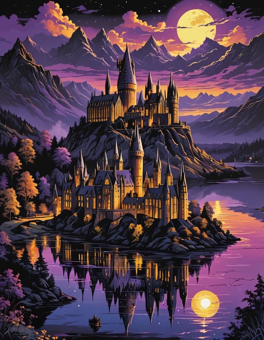 Hogwarts School in Black Light Poster Art