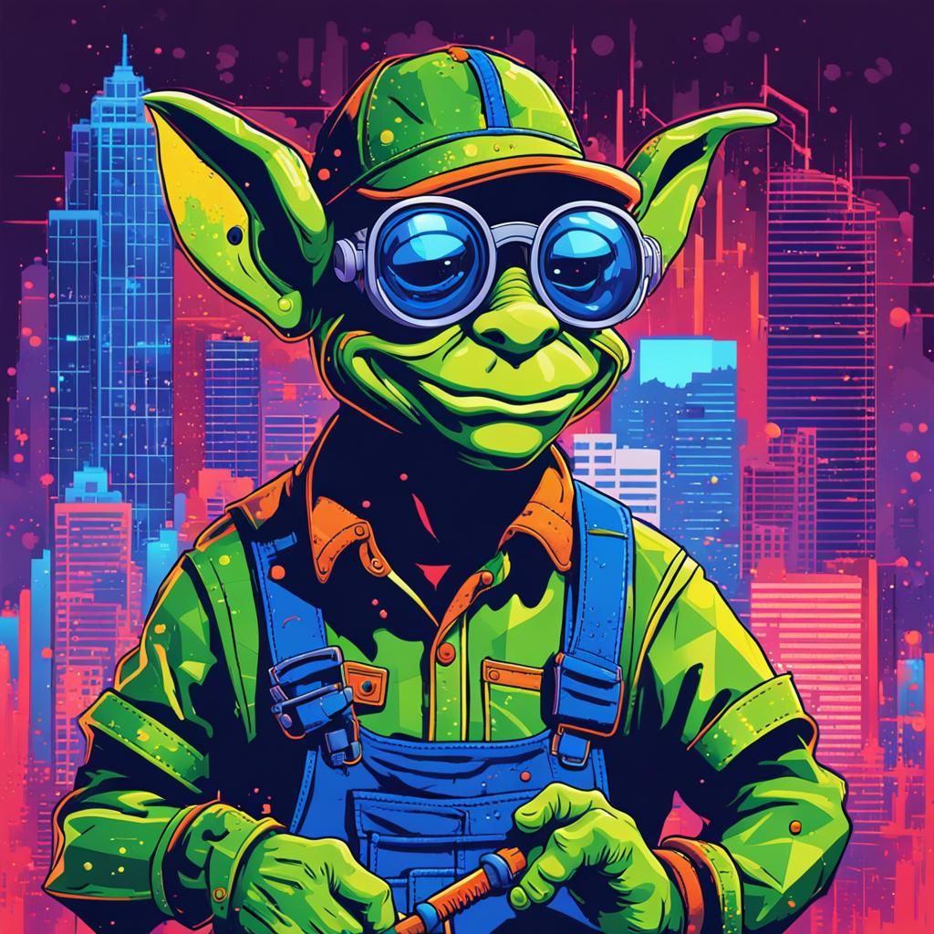 Goblin Plumber Portrait in Vibrant Pop Art Style