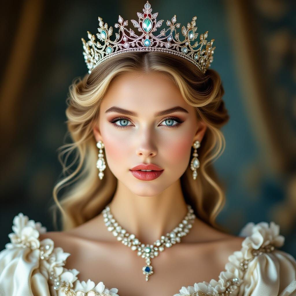 Elegant Russian Woman in Ornate Royal Crown