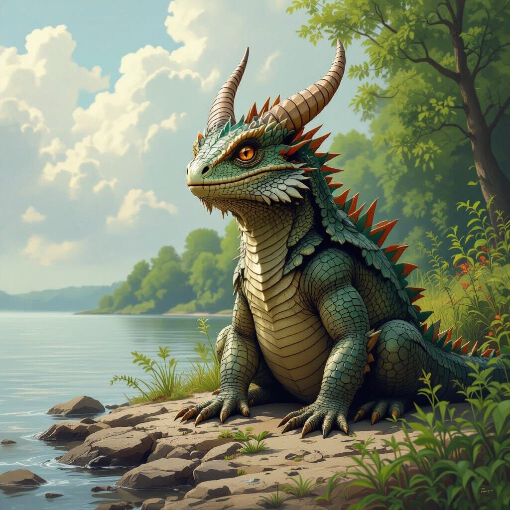 Great Horned Reptile on Ohio River Shoreline