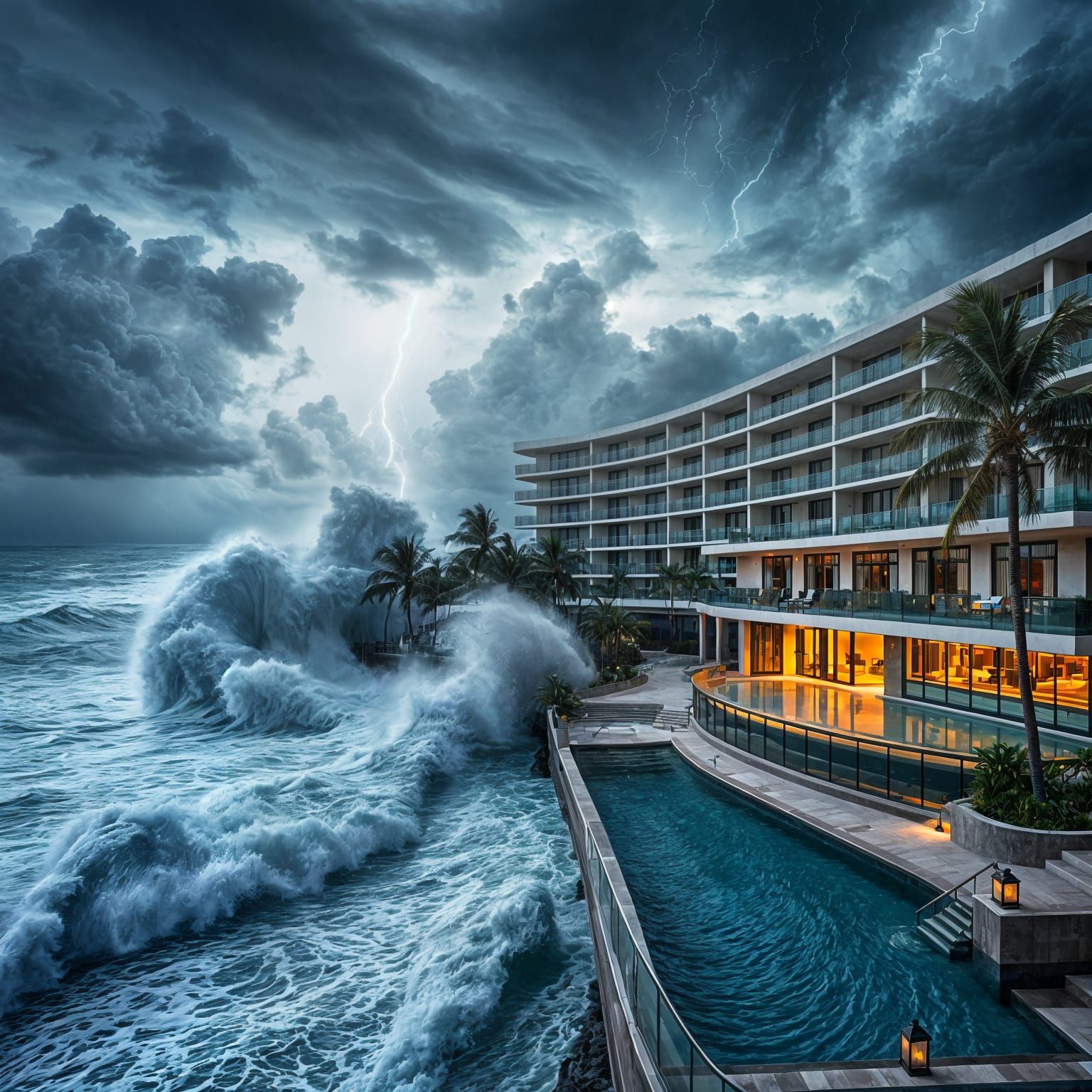 Luxurious Beachfront Hotel in Turbulent Stormy Weather