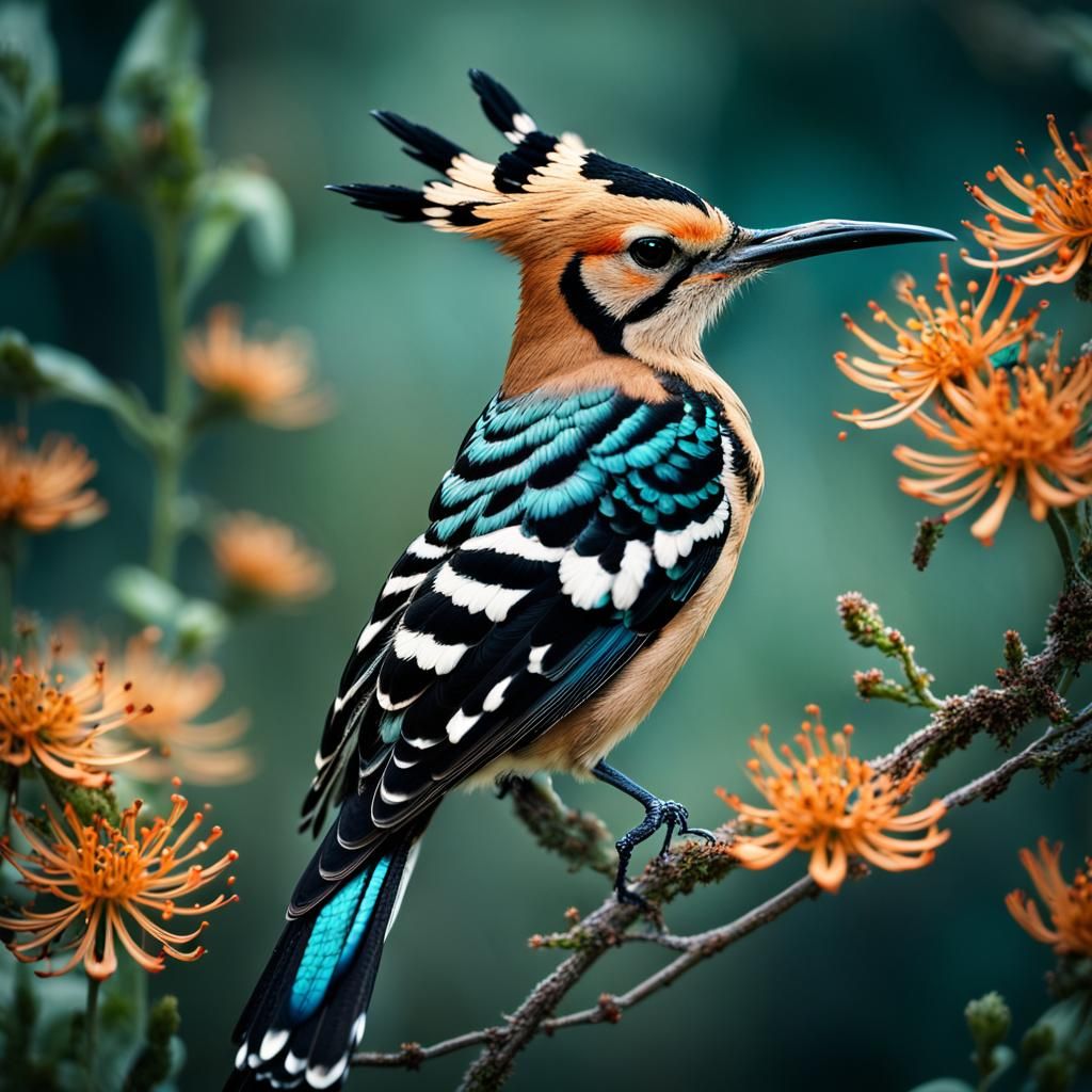 Hoopoe Bird with Flower Jewelry in Graffiti Art Style