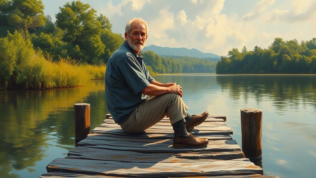Tranquil Dock Scene in Warm Oil Painting Style