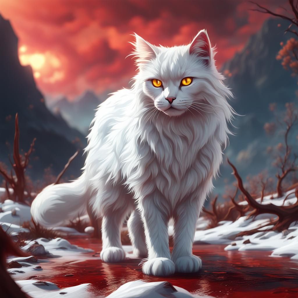 Cat in Bloody Landscape: Detailed Matte Painting