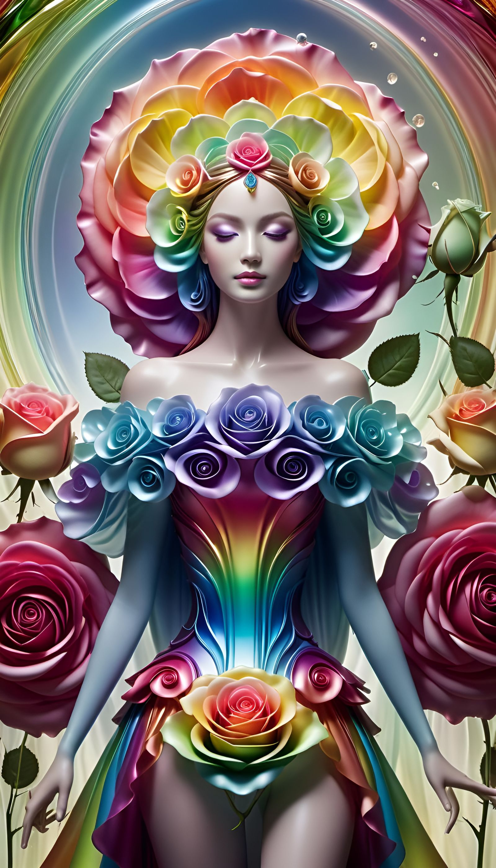 Rainbow Glass Rose in Galactic Art Deco Style