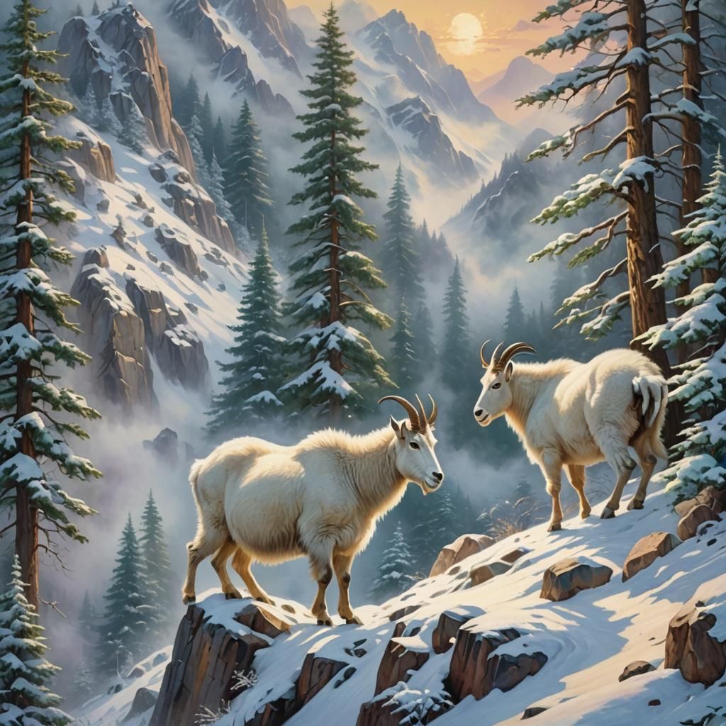 Mountain Goats in Winter 2