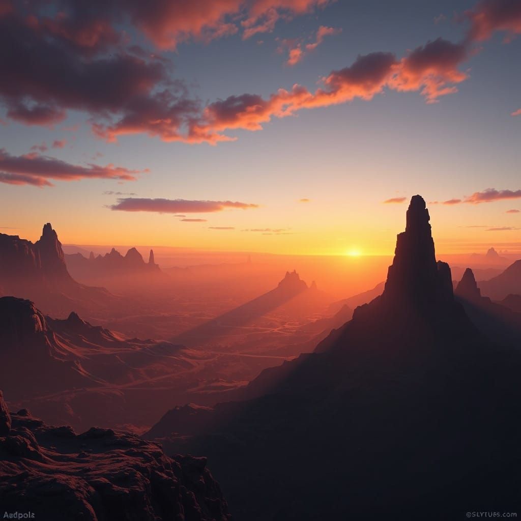 Golden Dusk Landscape in Moody Fantasy Style