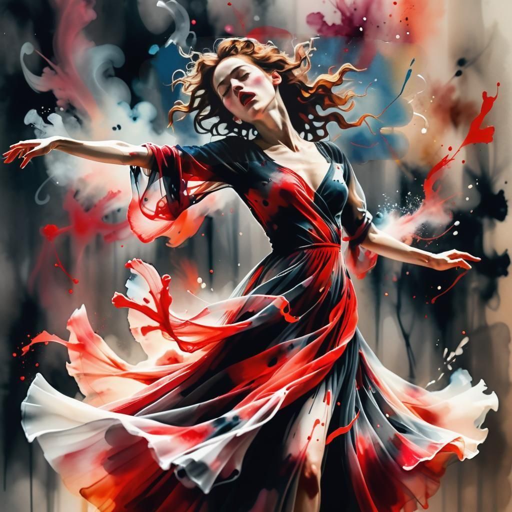 Elegant Dancer in Ink Splatter Style