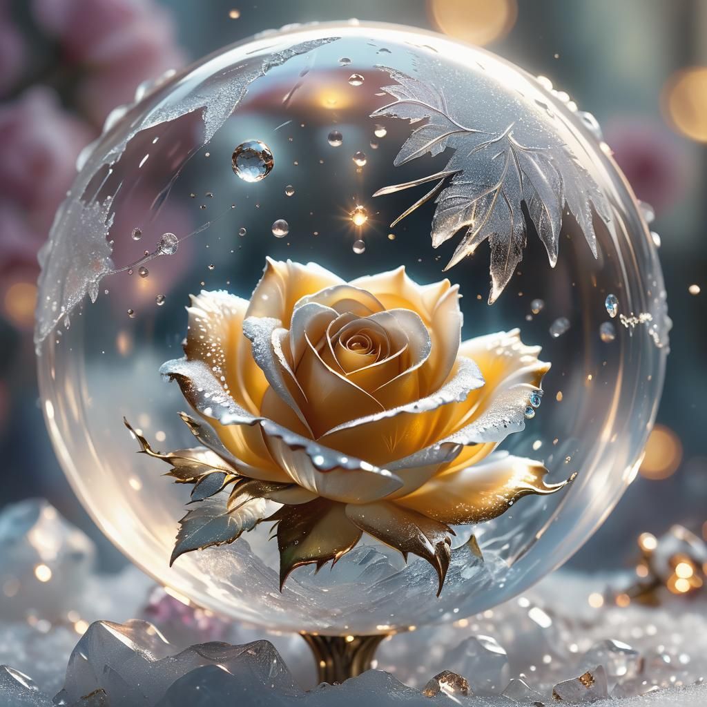 Crystal Rose in Ice Sphere, Ethereal Fantasy Art