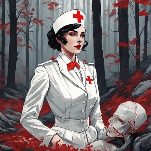 Ethereal Nurse Among Fallen Soldiers: A Royo-Inspired Horror...