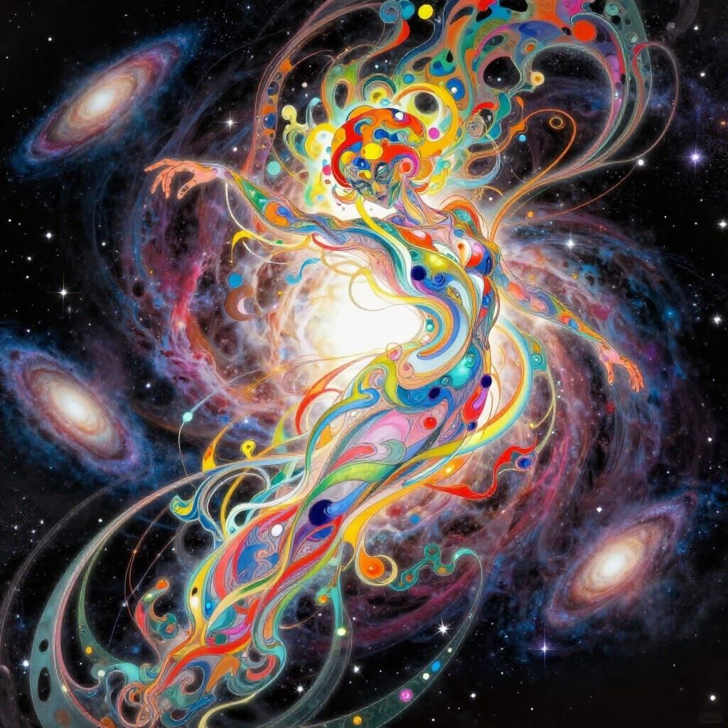 Sentient Nebula Entity Reaching for Galaxies in Surreal Art ...