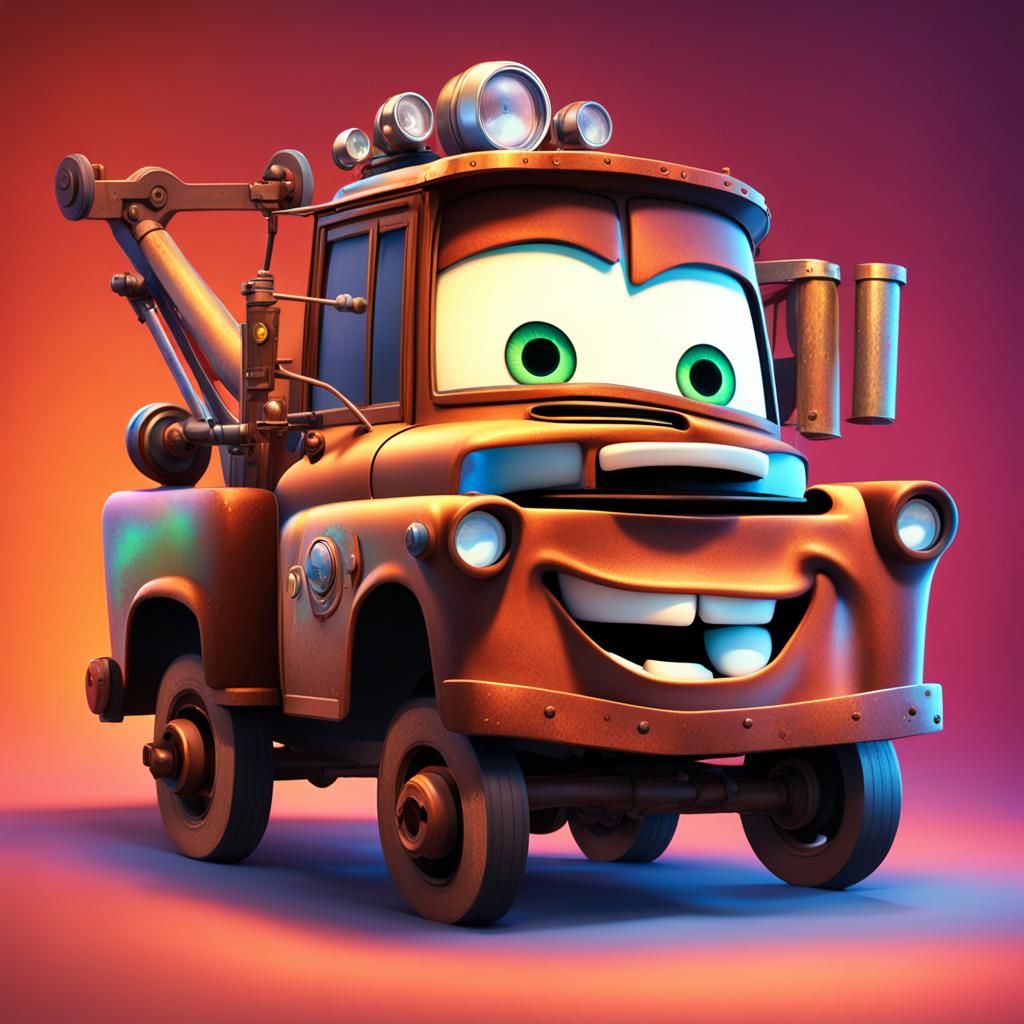 Happy Tow Mater Reimagined as 3D Digital Art