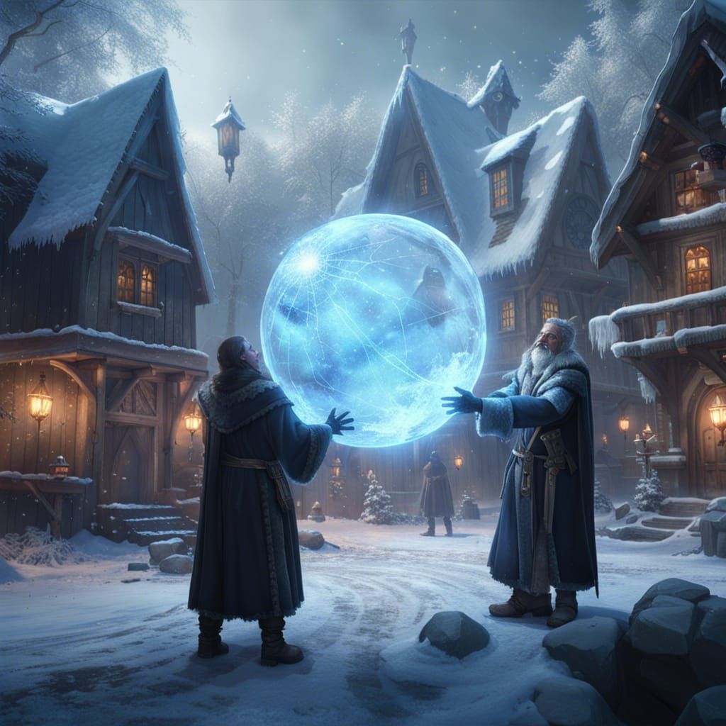 Frozen Bubble Cast by Frost Magician, Dark Fantasy Art