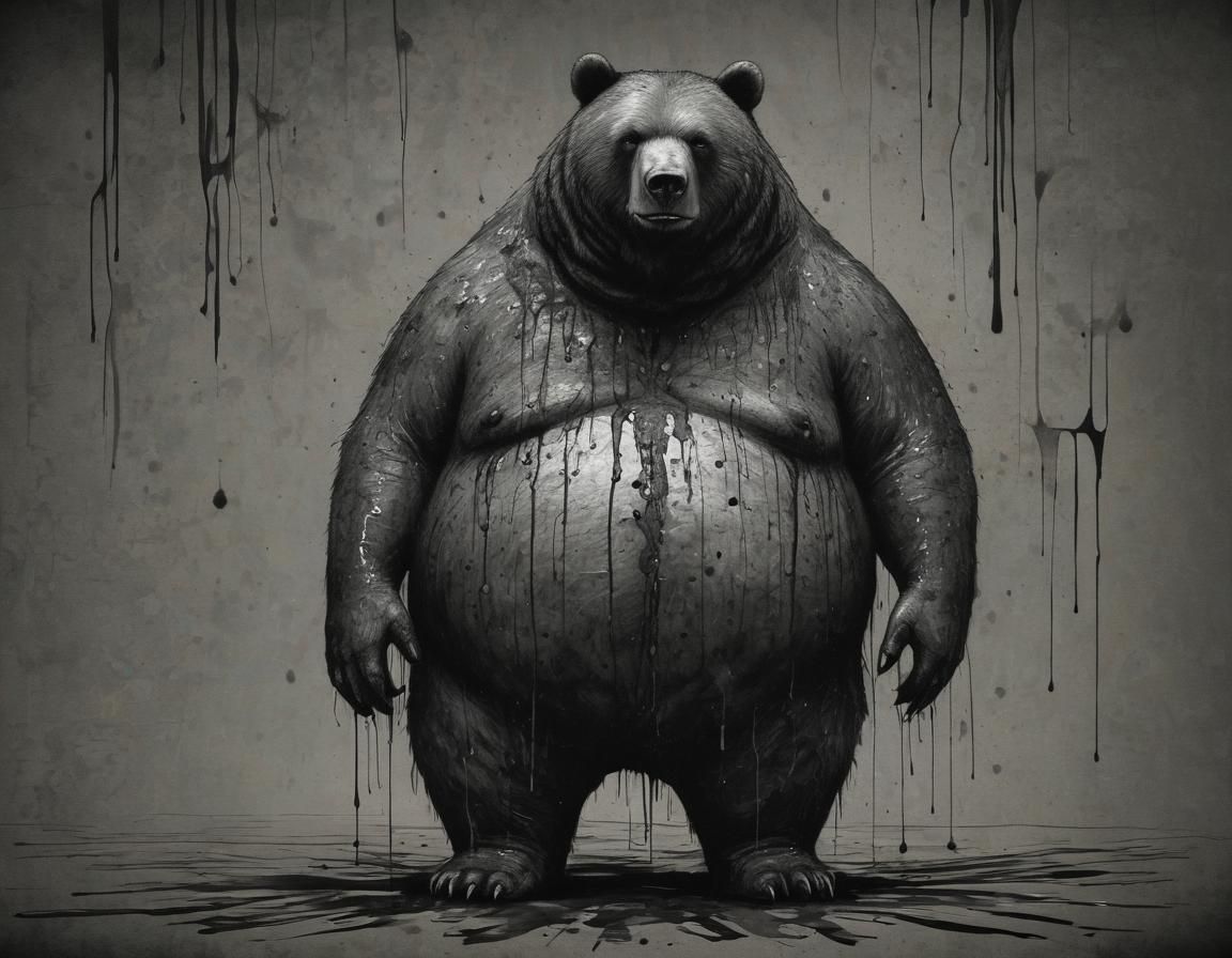 Melting Obese Bear in Black Ink Style