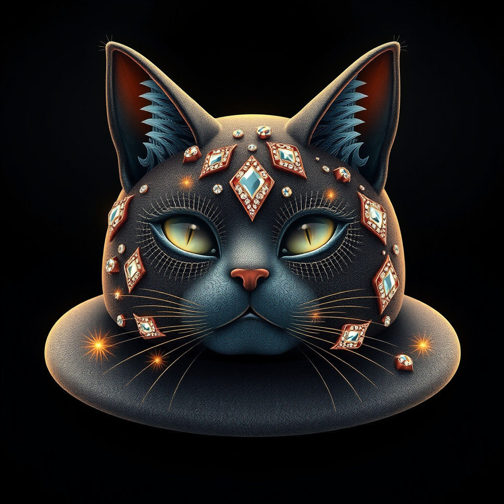 Diamond Cat Hat in Abstract Fractal Style