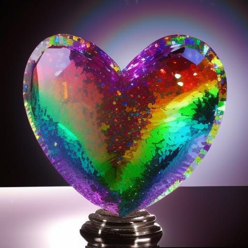 Rainbow Crystal Heart Statue in Candy Art Style