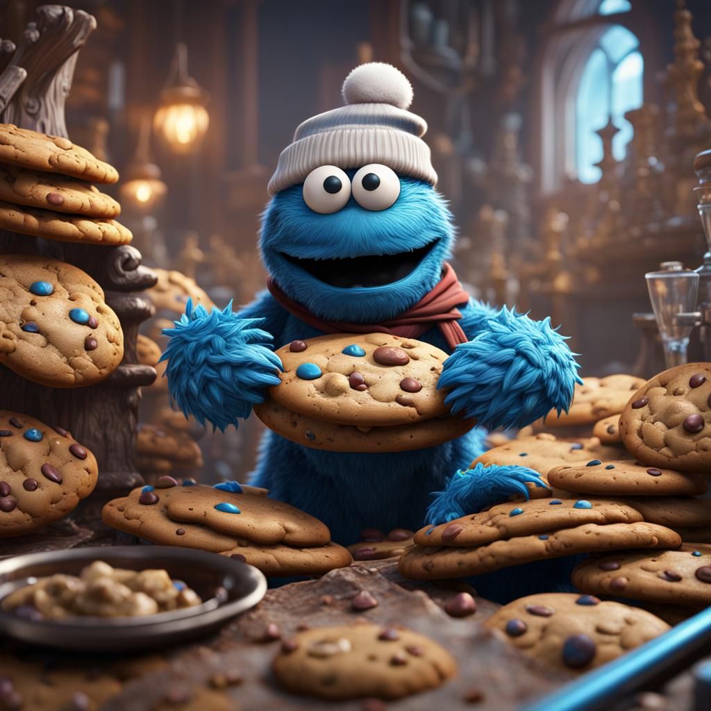 Cookie Monster Skiing: Detailed Matte Painting