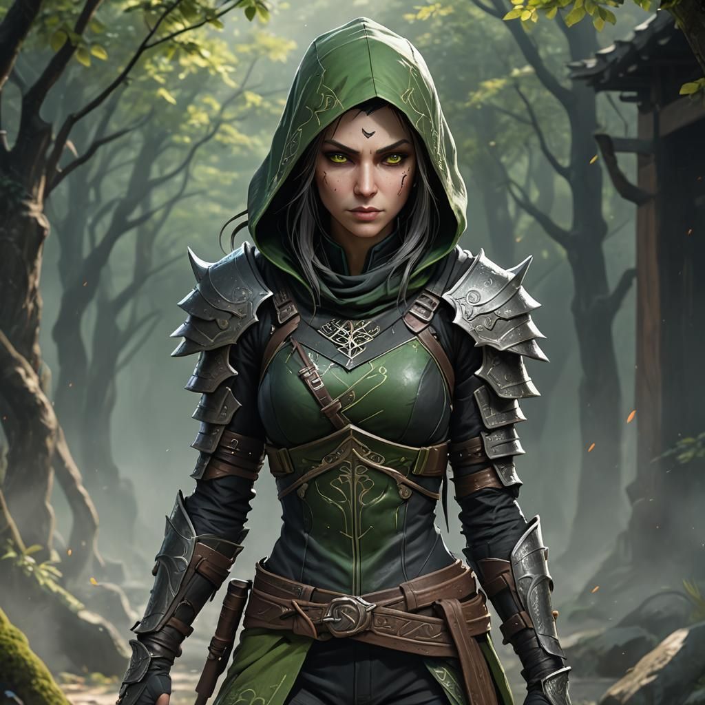 Stealthy Elf Ninja in Dark Armor: Fantasy Art