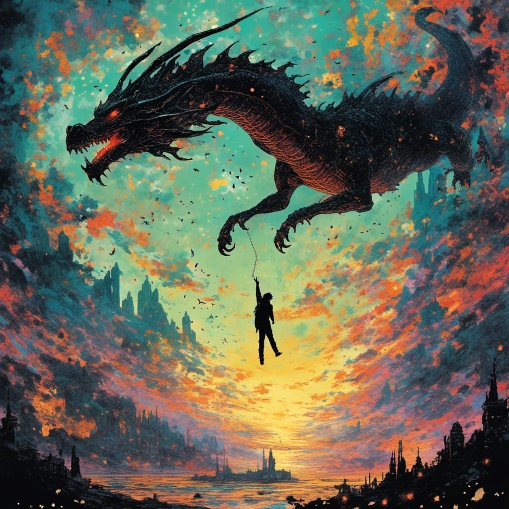 Magical Dragon Silhouette Art in Flight