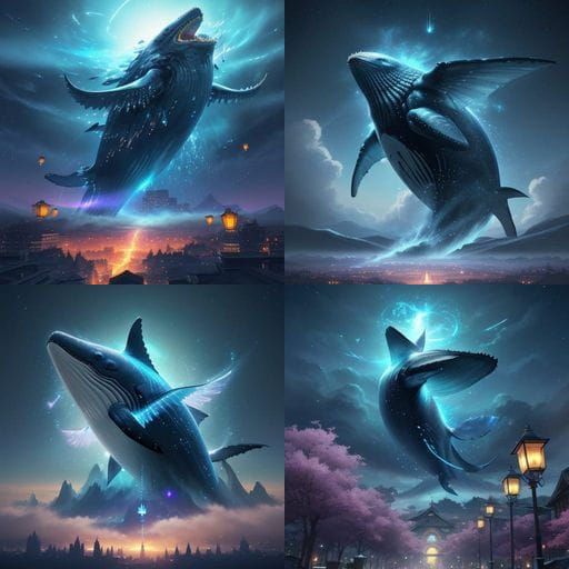 Giant Star Whale with Lanterns in Anime Fantasy Style