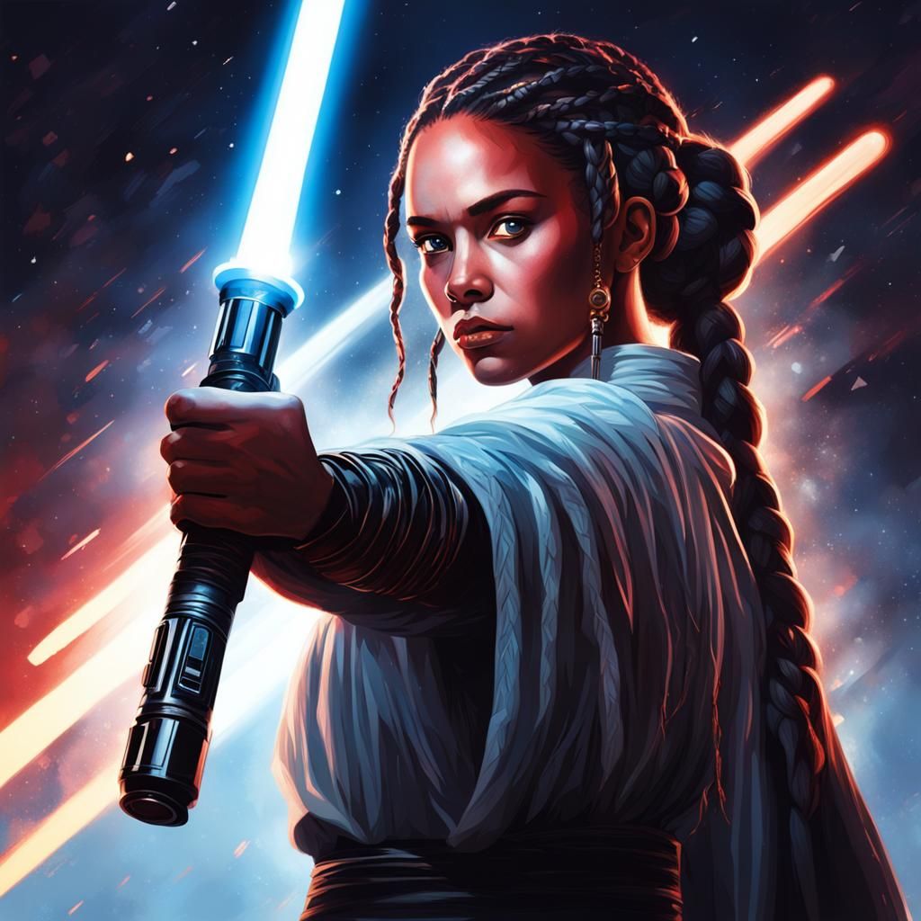 Woman with Lightsaber in Star Wars Style
