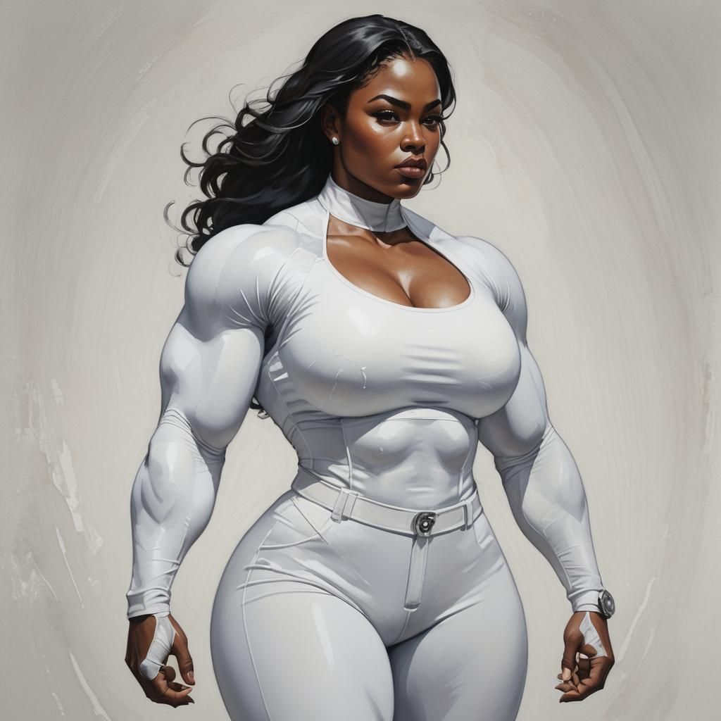 Illustrative Portrait: Confident Muscular Woman in White