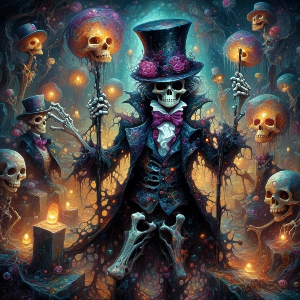 Skeletons Tap Dancing in Liquid Pour Painting Style