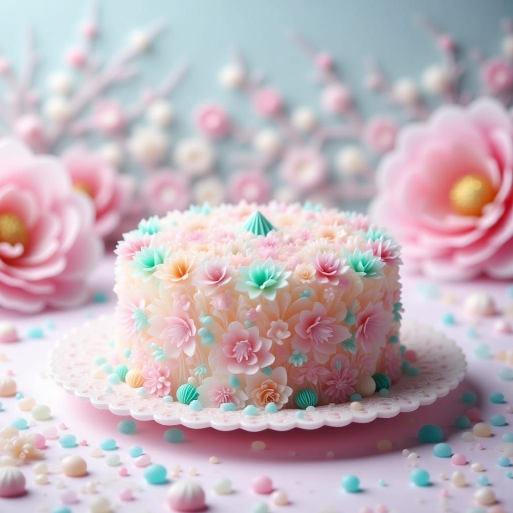 Crystal Birthday Cake in Japanese Paper Art Style