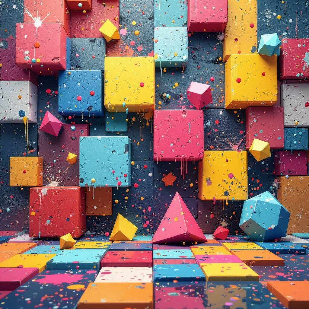 Vibrant Geometric Splatter Paint Art
