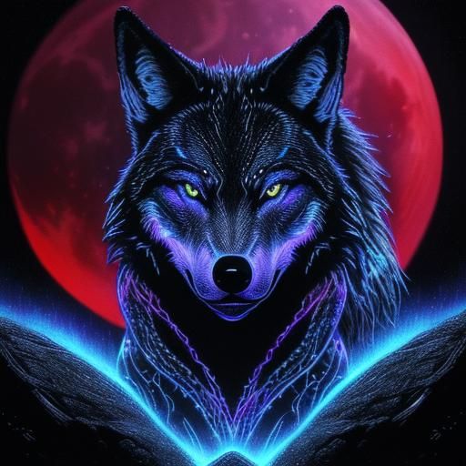 Astral Alien Wolf in Kinetic Pointillism