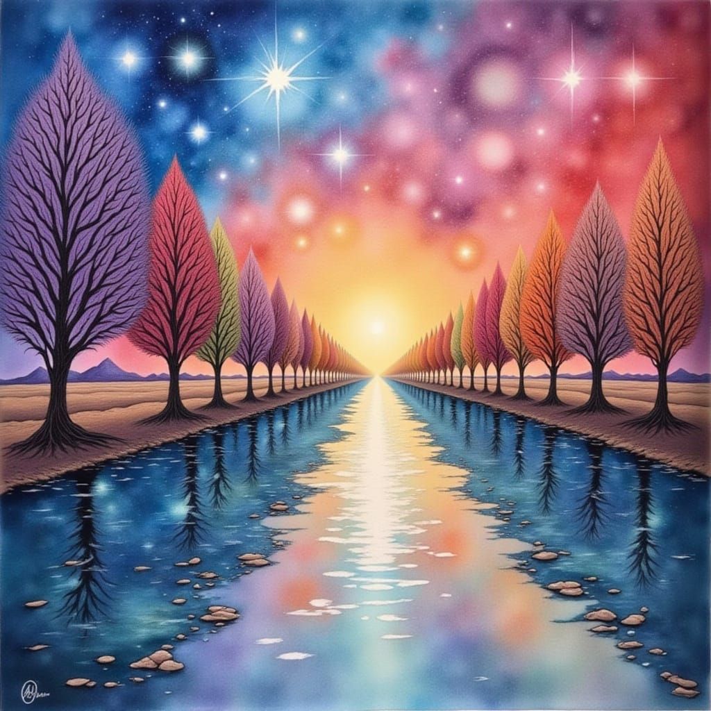 Surreal Watercolour Depiction of Cosmic Voids