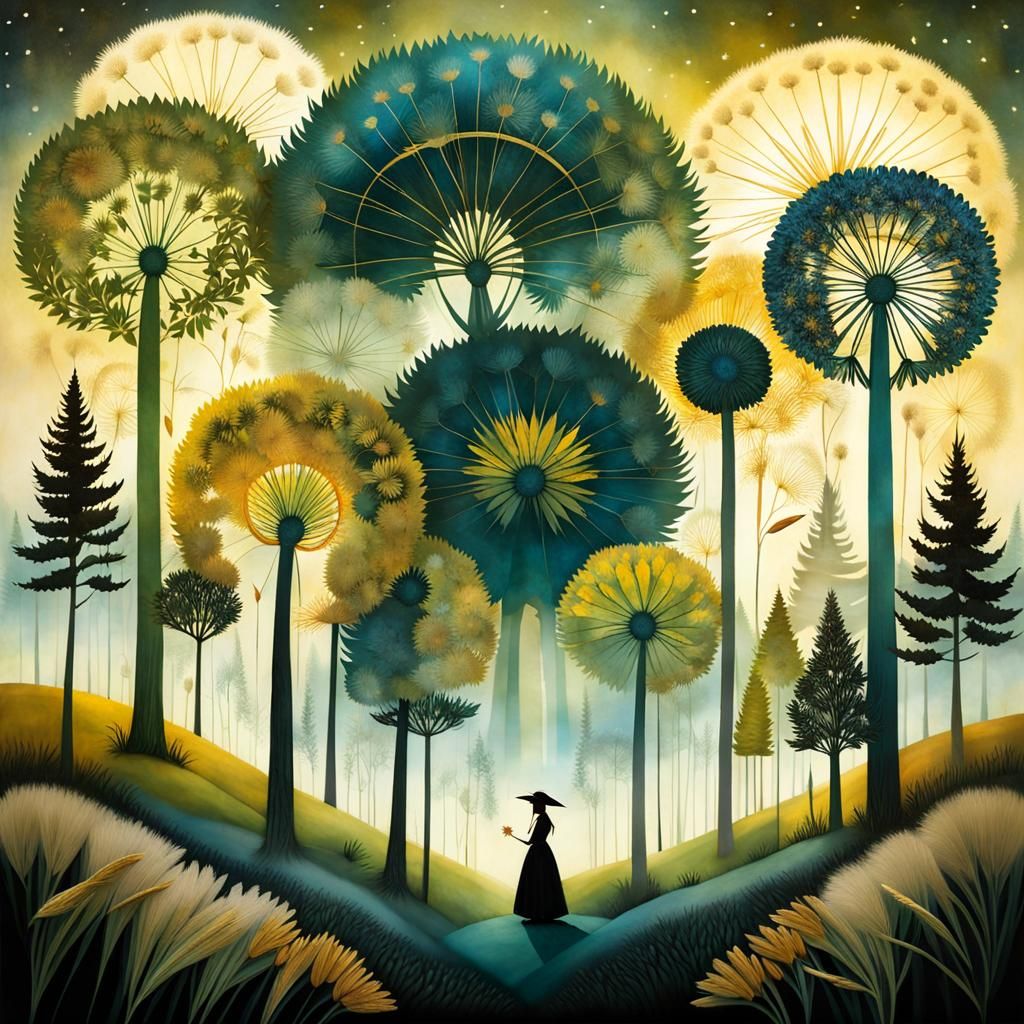 Dandelions and Wheat Field in Double Exposure Art