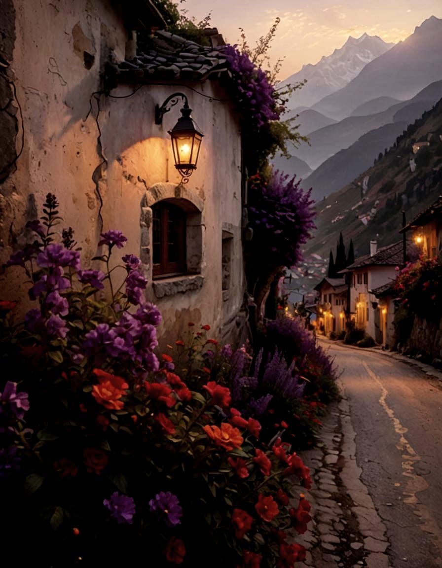 Picturesque Sunset Landscape with Winding Road