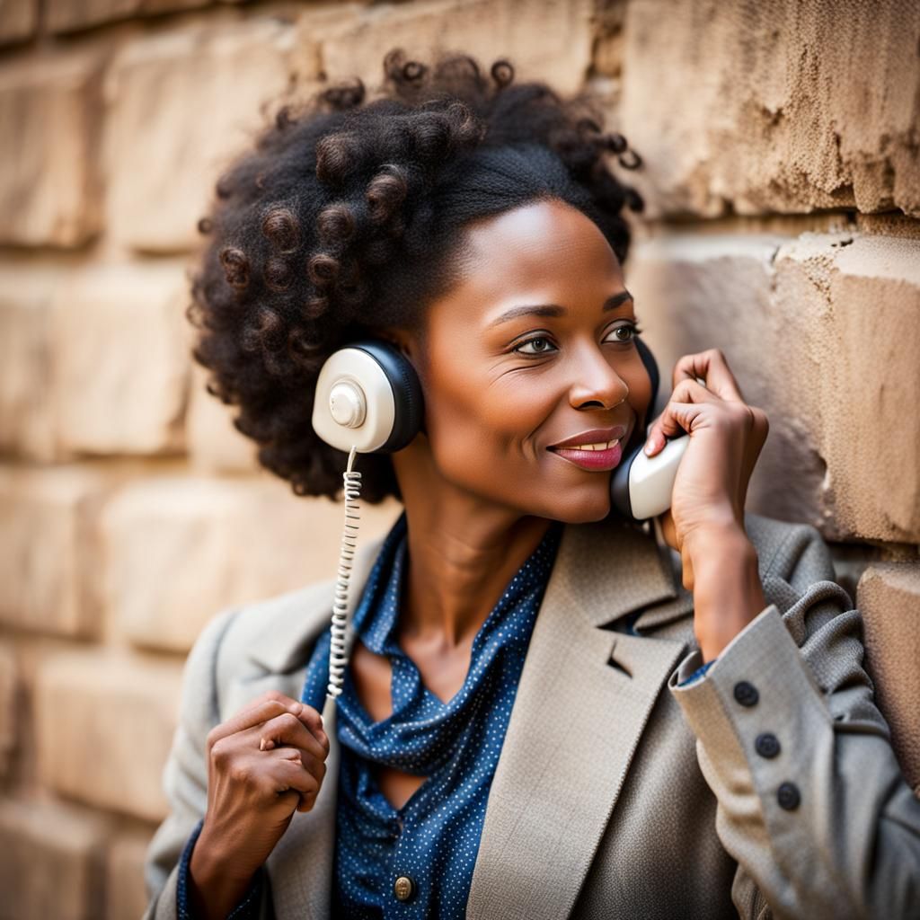African American Woman on Wall Phone, Early 1900s