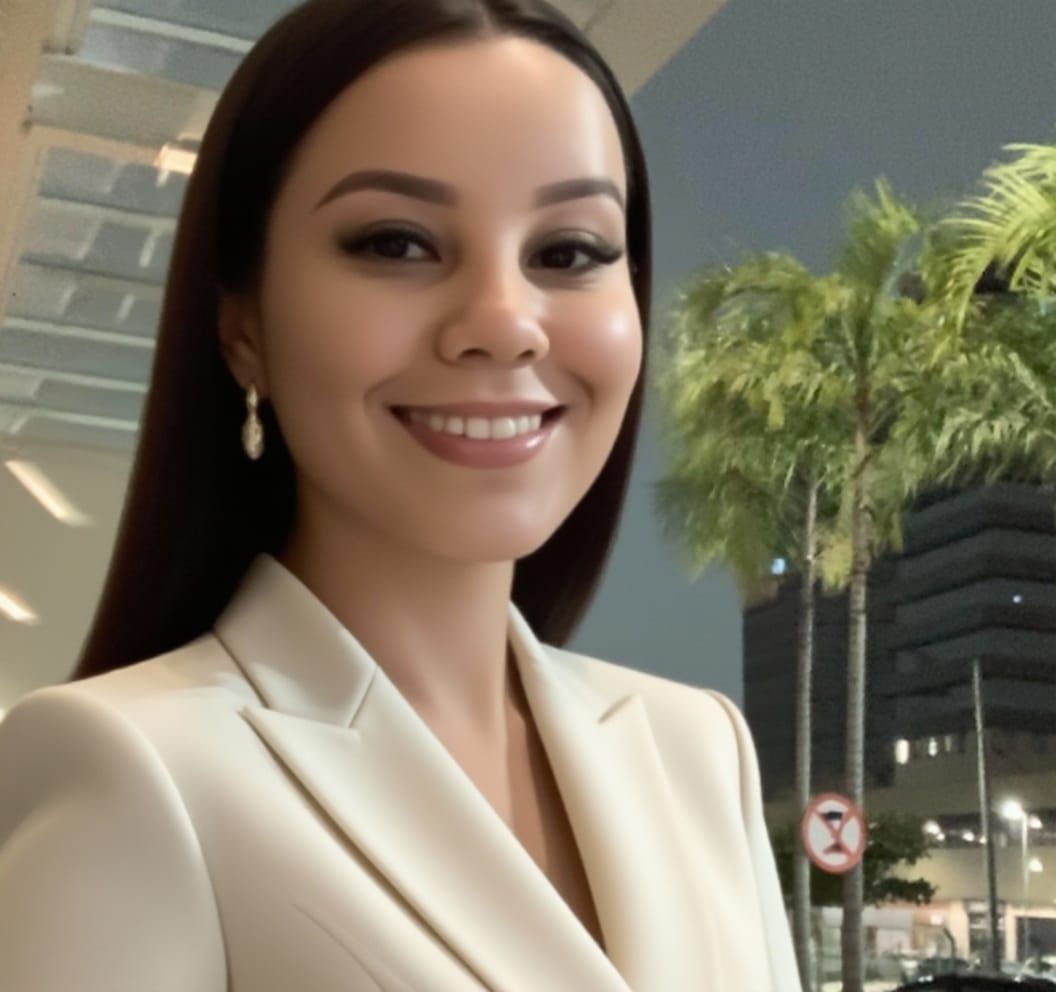 Elegant Brunette Woman in Off-White Dress