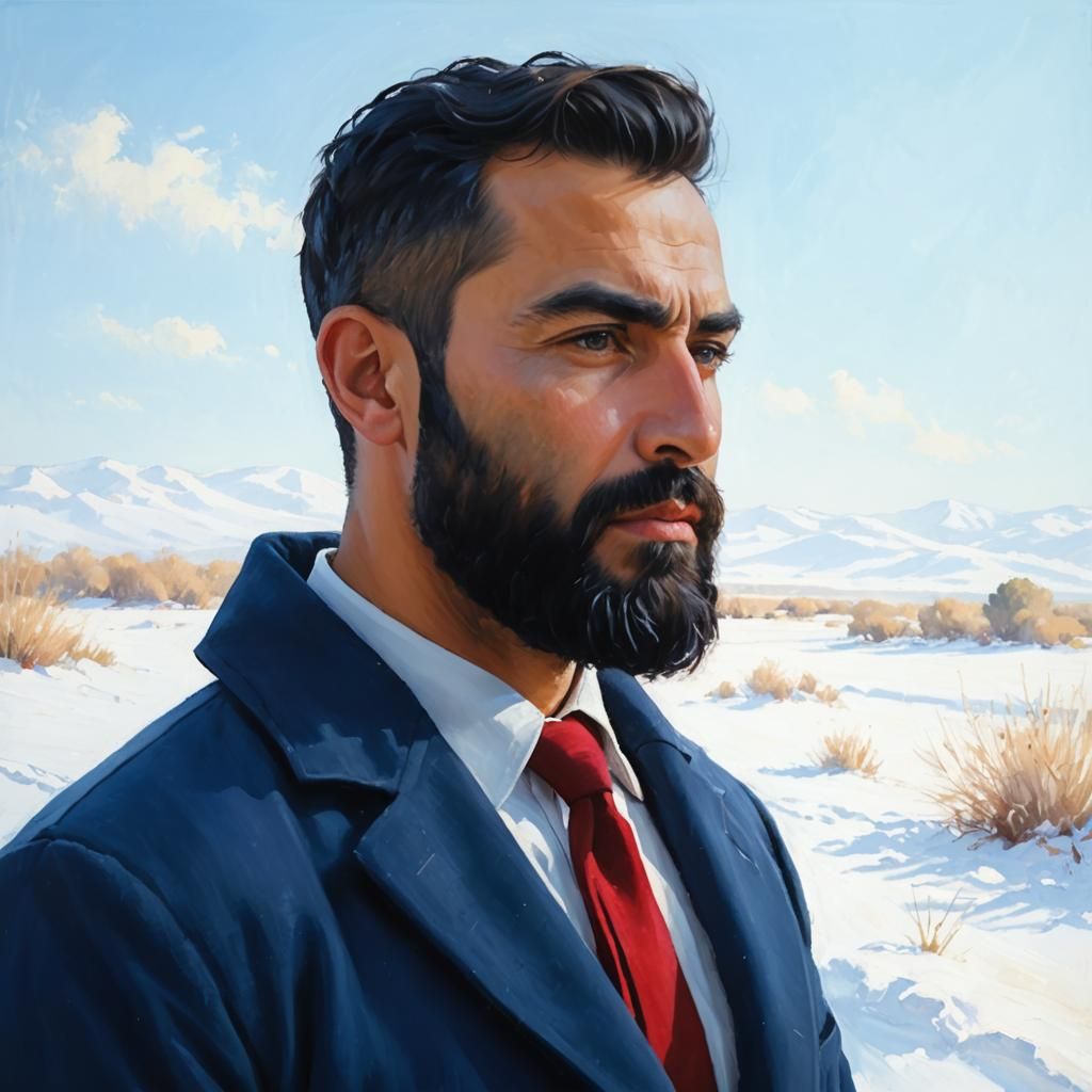 Neo-Impressionist Portrait of Bearded Man in Winter Light